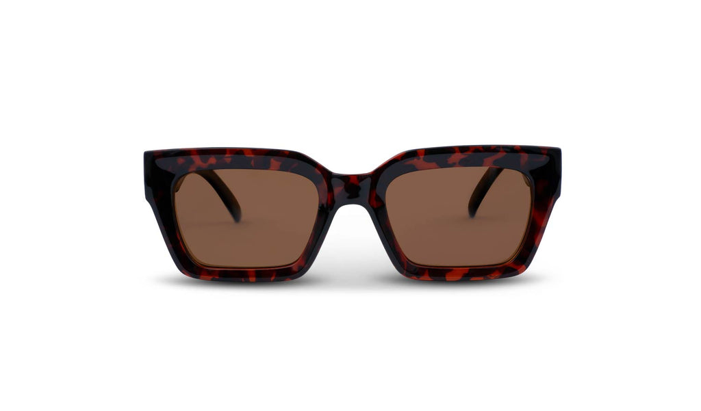 Optic Nerve Afterglow sunglasses with tortoise frame and brown lenses on a white background