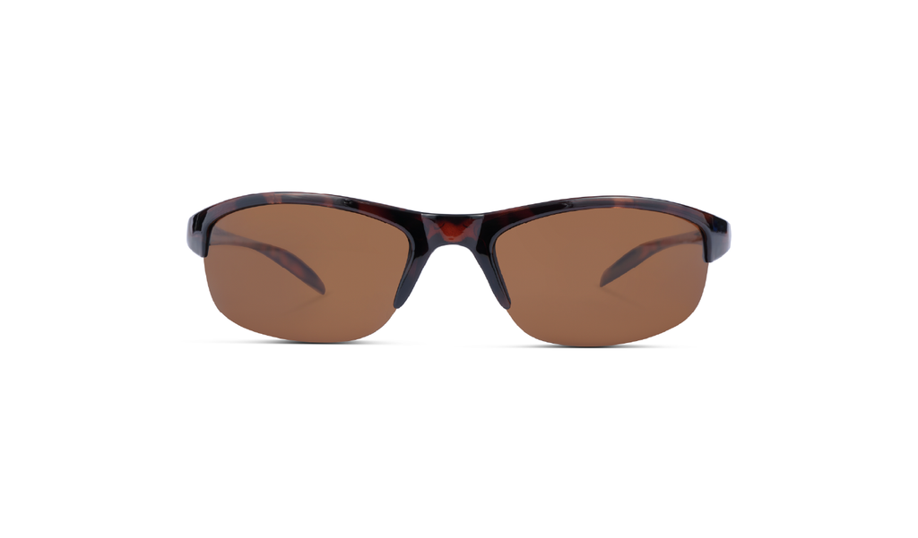 Alpine Sunglasses with a tortoise frame and brown lenses on a white background