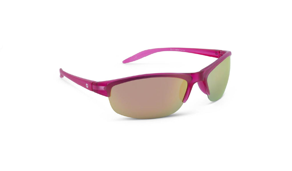 Optic Nerve Alpine sunglasses with a pink frame, smoke lenses, and a pink mirror on a white background