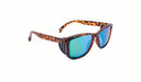 Optic Nerve Argo Sunglasses with a tortoise frame, smoke lens, and a green mirror on a white background