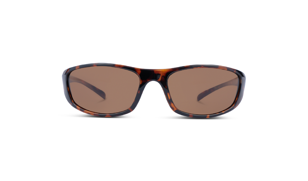 Backwoods Sunglasses with a tortoise frame and a brown lenses on a white background