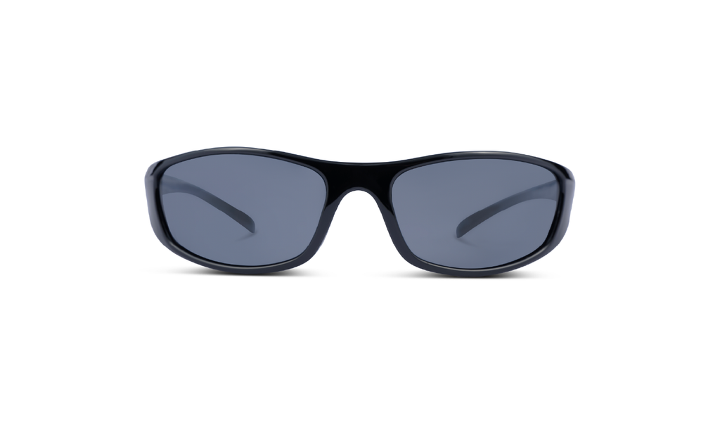 Backwoods Sunglasses with a black frame and a smoke lenses on a white background