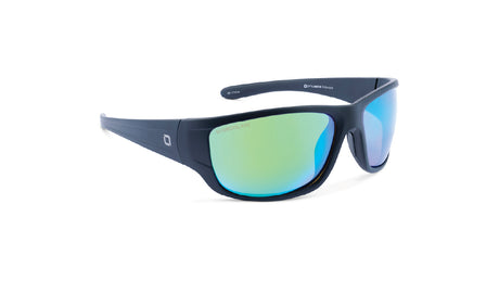 Optic Nerve Contra HYDROGLARE™ Sunglasses with a black frame, brown lenses, and a green mirror on a white background