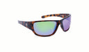 Optic Nerve Contra XL HYDROGLARE Sunglasses with a tortoise frame, brown lens, and a green mirror on a white background