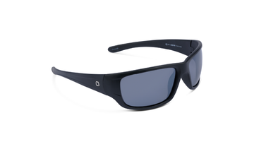 Contra Sunglasses with a black frame, smoke lens, and a silver mirror on a white background