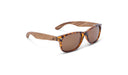 Optic Nerve Cruzin' Wood sunglasses with FSC natural wood temples, tortoise frame, and brown lenses on a white background