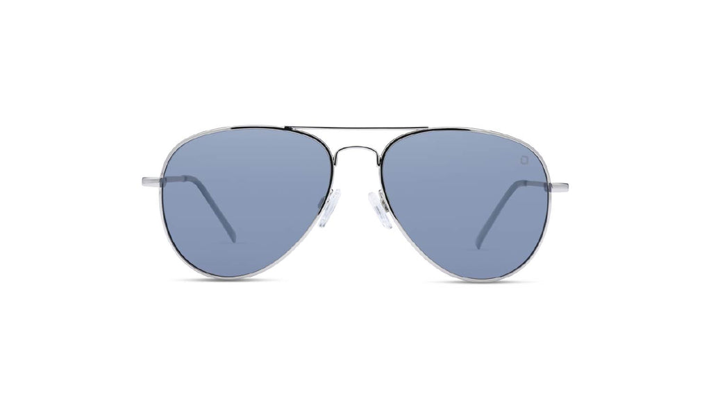 Optic Nerve Estrada sunglasses with a silver frame and smoke lenses on a white background
