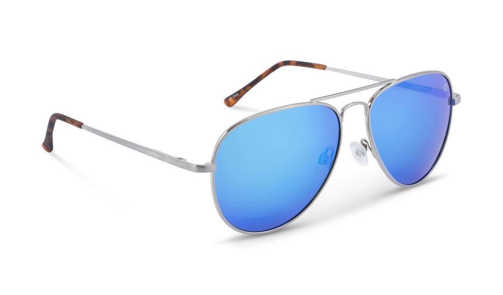 Optic Nerve Estrada sunglasses with a silver frame, brown lens, and blue mirror on a white background