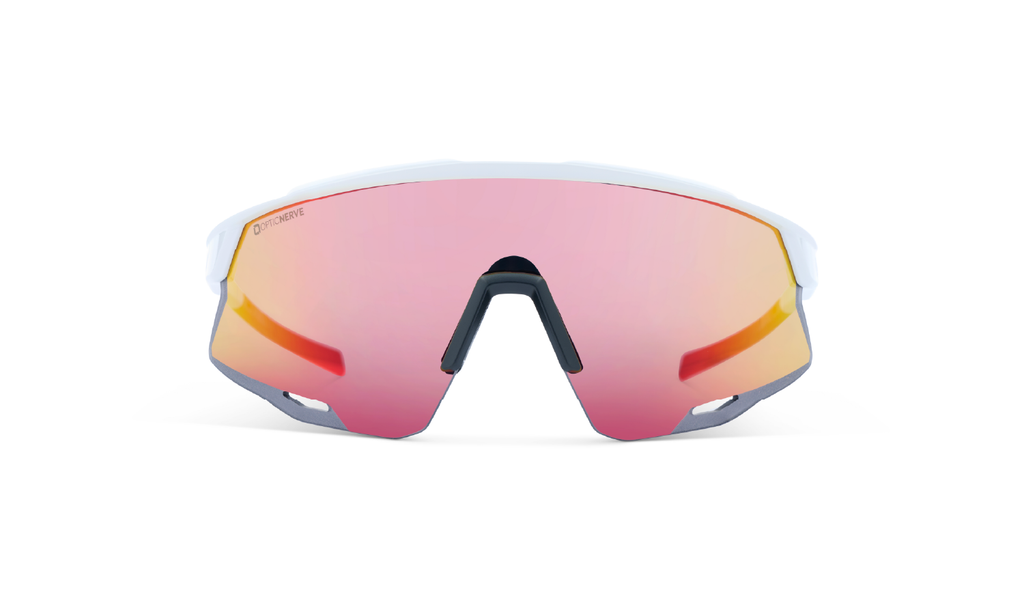 Optic Nerve FixieAIR sunglasses with a white frame, smoke lens, and a red mirror on a white background