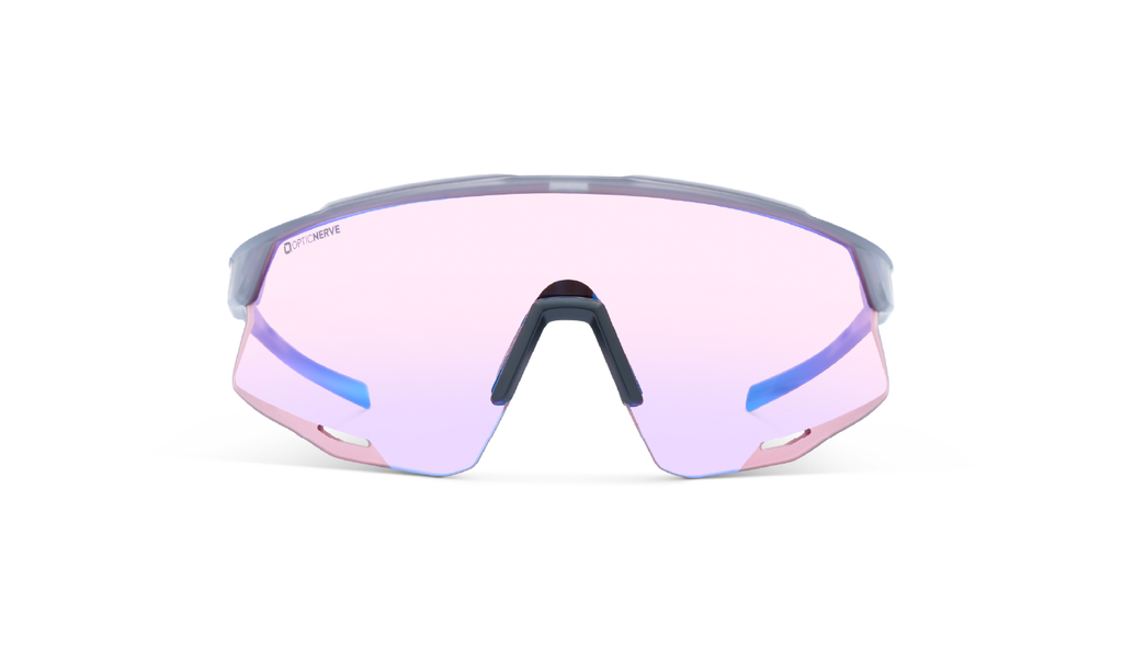 Optic Nerve FixieAIR sunglasses with a gray frame, smoke lens, and a red mirror on a white background