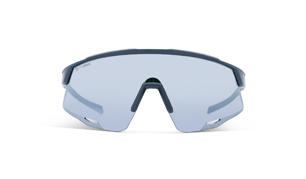 Optic Nerve FixieAIR sunglasses with a black frame, smoke lens, and silver mirror on a white background