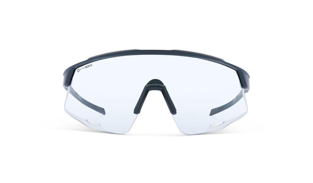 Optic Nerve FixieAIR sunglasses with a black frame and a clear lens on a white background