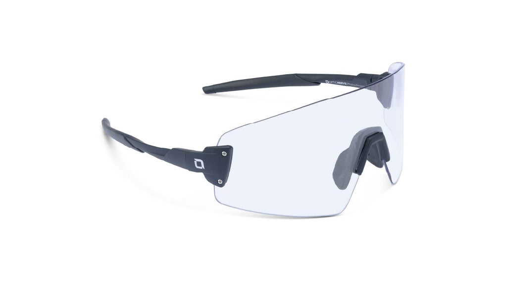 Optic Nerve FixieBLAST Photochromic sunglasses with black temples and a clear photochromic lens, featuring rubberized temple and nose grip finishes.