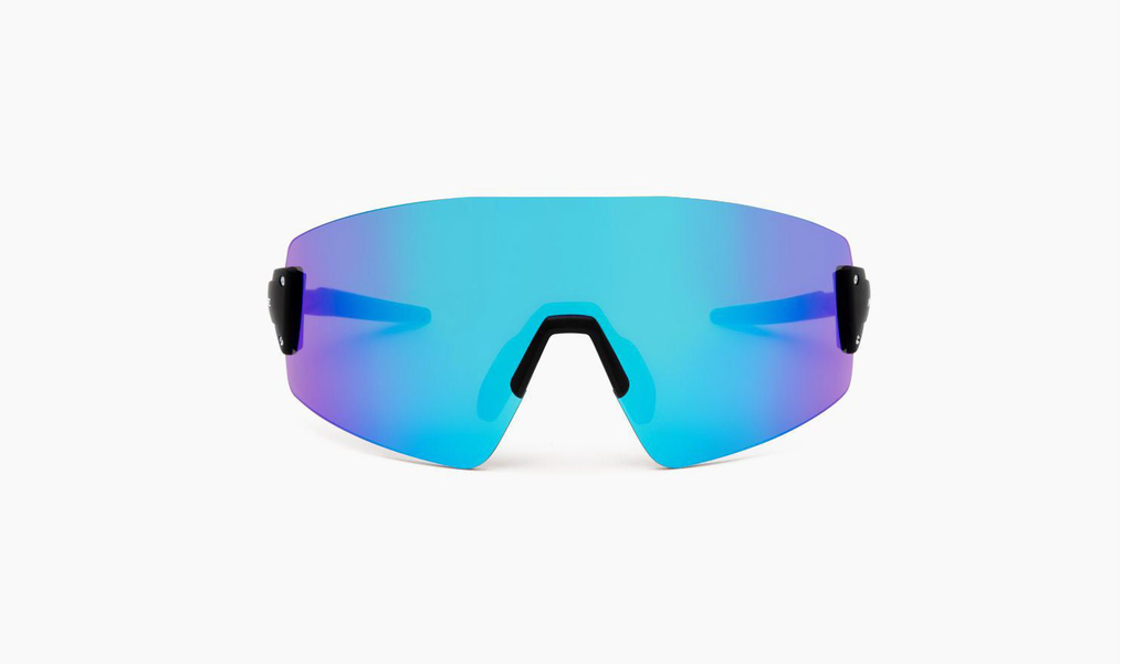 Optic Nerve FixieBLAST sunglasses with a black frame, smoke lens, and a blue mirror on a white background