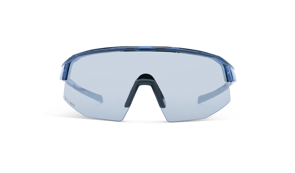Optic Nerve FixieSLICE sunglasses with a blue frame, smoke lens, and a silver mirror on a white background