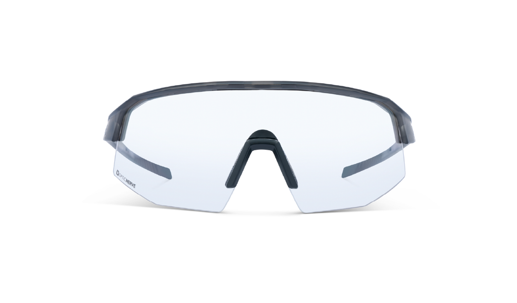 Optic Nerve FixieSLICE sunglasses with a gray frame and a clear lens on a white background