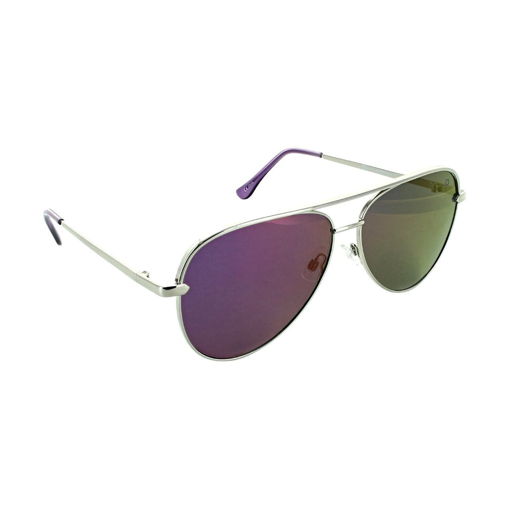 Optic Nerve Flatscreen sunglasses with a silver frame, smoke lenses, and a purple mirror on a white background.