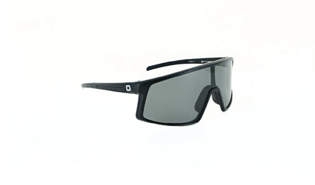 Optic Nerve Gravel Kid sunglasses with a black frame and a smoke lens on a white background
