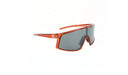 Optic Nerve Gravel Kid sunglasses with a orange frame, smoke lens, and a silver mirror on a white background