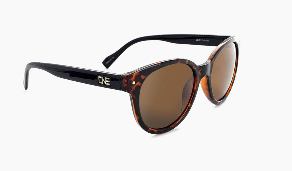 Optic Nerve Hotplate sunglasses with a tortoise frame and brown lenses on a white background