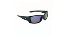 Optic Nerve Kids Freedo sunglasses with a black frame, smoke lenses, and a blue mirror on a white background