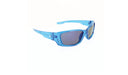 Optic Nerve Kids Freedo sunglasses with a blue frame, smoke lenses, and a blue mirror on a white background