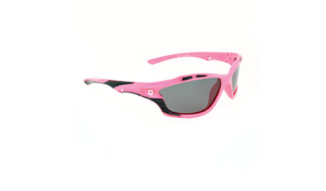 Optic Nerve Kids Goose Egg sunglasses with a pink and black frame and smoke lenses on a white background
