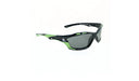 Optic Nerve Kids Goose Egg sunglasses with a black and green frame and smoke lenses on a white background