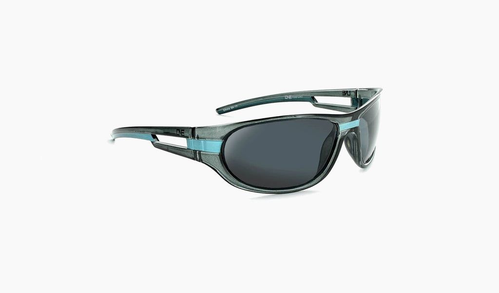 Optic Nerve Kids Homerun sunglasses with a gray frame and smoke lenses on a white background