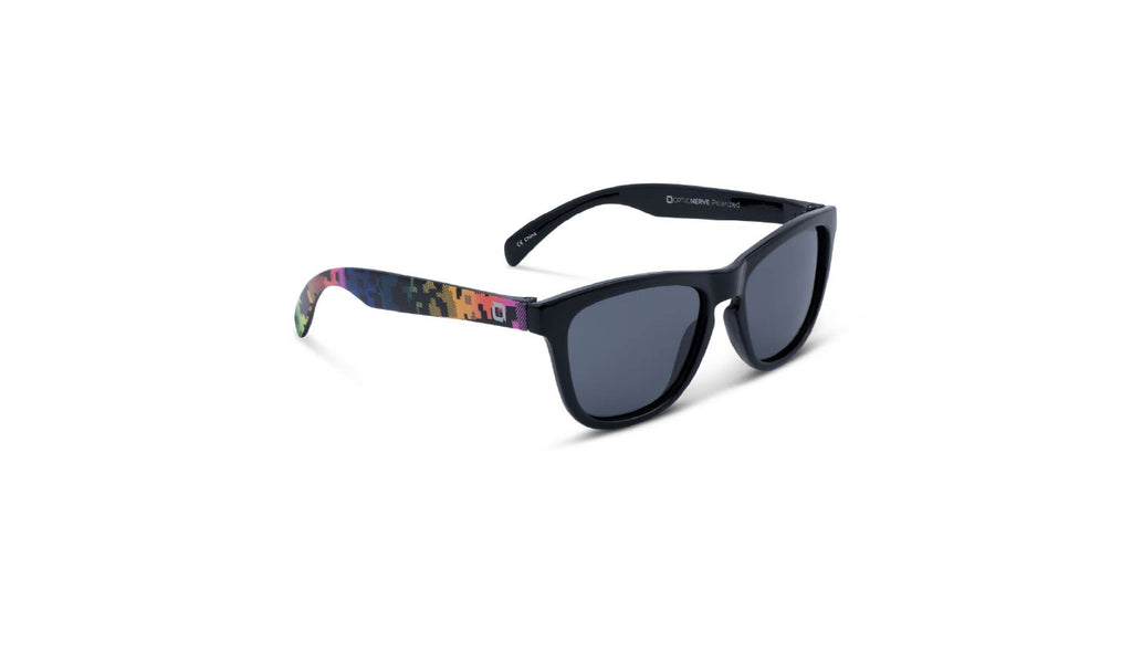 Optic Nerve Kids Juicebox sunglasses with a black frame and smoke lenses on a white background