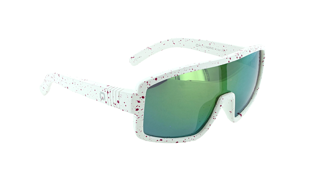 Optic Nerve Kids Nice Kitty sunglasses with a white frame and smoke lens on a white background