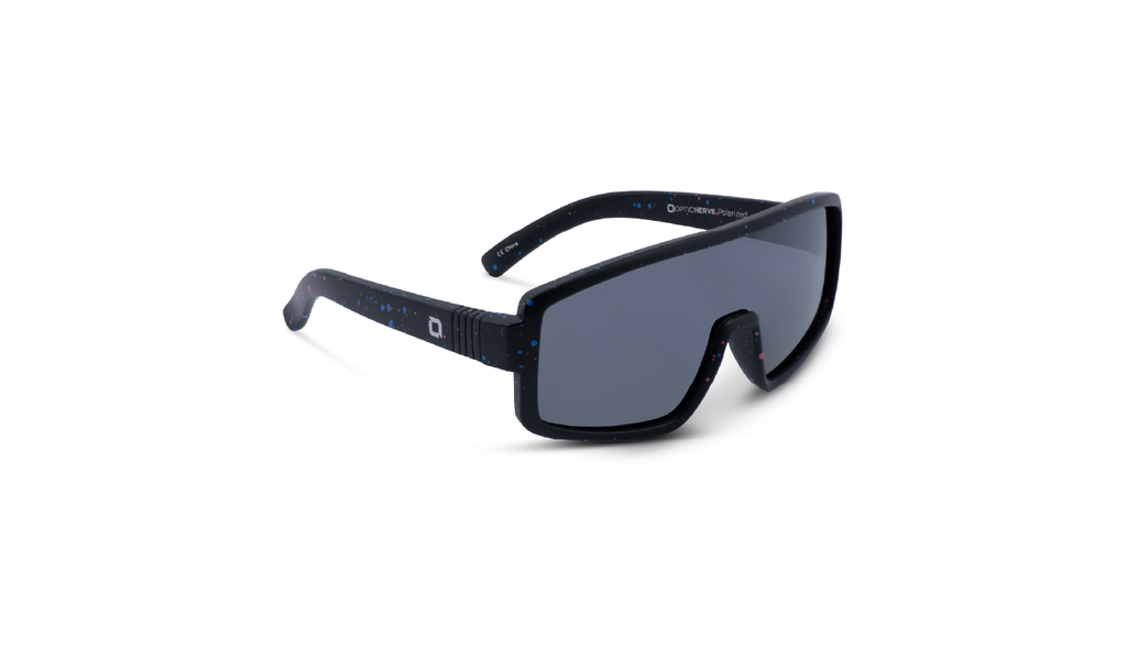 Optic Nerve Kids Nice Kitty sunglasses with a black frame and smoke lens on a white background