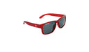 Optic Nerve Kids Wee Peet sunglasses with a red frame and smoke lenses on a white background