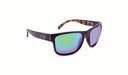 Optic Nerve Kingfish HYDROGLARE Sunglasses with a tortoise frame, brown lens, and a green mirror on a white background