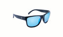 Optic Nerve Kingfish HYDROGLARE Sunglasses with a black frame, smoke lens, and a blue mirror on a white background
