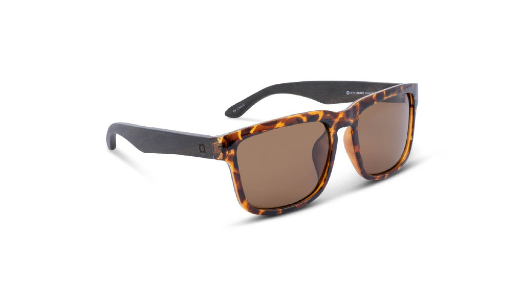 Optic Nerve Mashup Wood sunglasses with a tortoise frame and brown lenses on a white background