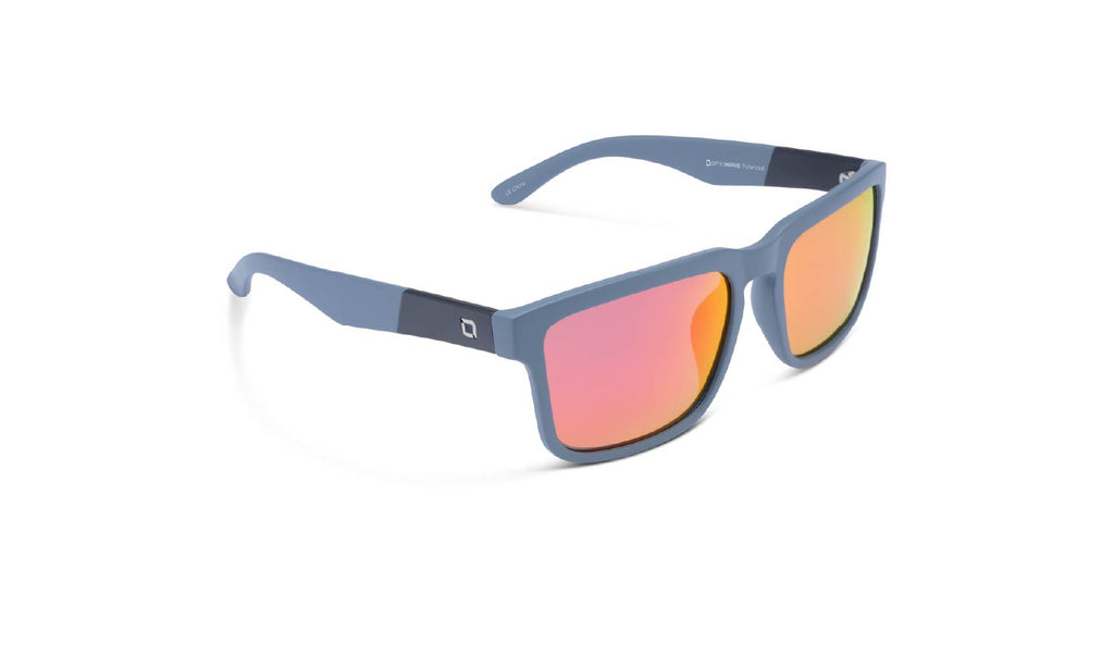 Optic Nerve Mashup XL sunglasses with a blue and black frame, smoke lenses, and a red mirror on a white background