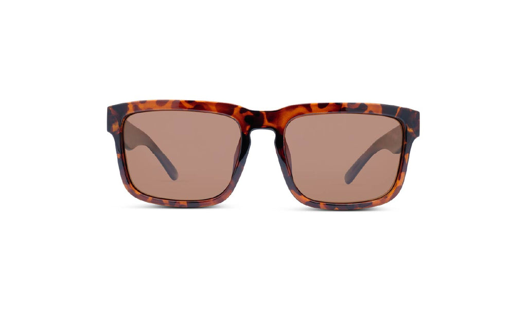 Optic Nerve Mashup sunglasses with a tortoise frame and brown lenses on a white background