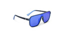 Optic Nerve Montrose sunglasses with a blue frame, brown lens, and a blue mirror on a white background