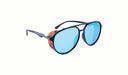 Optic Nerve Neddy Sunglasses with a tortoise frame, G15 lens, and a blue mirror on a white background