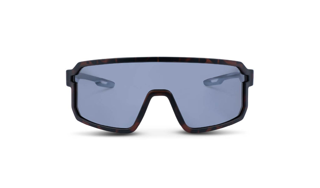 Optic Nerve Scraggy Sunglasses with a tortoise frame, smoke lens, and a silver mirror on a white background