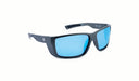 Optic Nerve Staunton HYDROGLARE Sunglasses with a gray frame, smoke lens, and a blue mirror on a white background