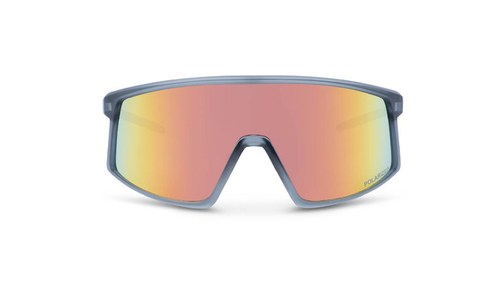 Optic Nerve Stone Cat sunglasses with a gray frame, smoke lens, and a red mirror on a white background