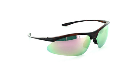 Optic Nerve Tightrope sunglasses with a tortoise frame, smoke lenses, and a pink mirror on a white background
