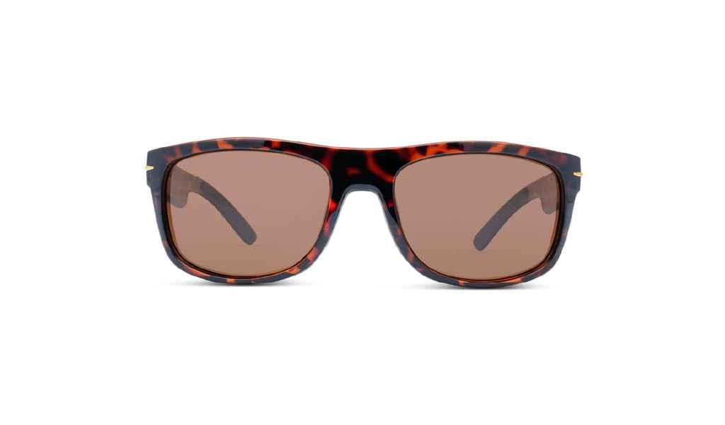 Optic Nerve Timberline sunglasses with a tortoise frame and brown lenses on a white background.