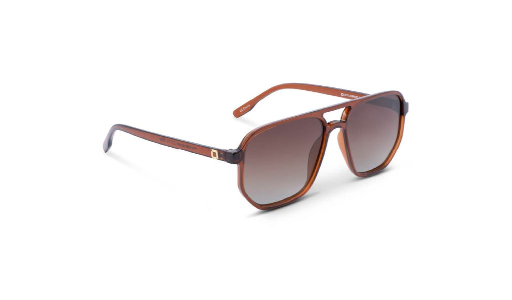 Optic Nerve Wonderspoon sunglasses with a brown frame and brown lenses on a white background.