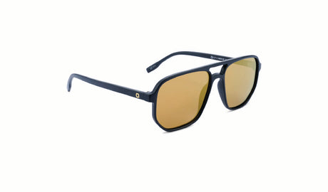 Optic Nerve Wonderspoon Sunglasses with a black frame, brown lens, and a gold mirror on a white background
