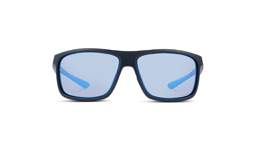Optic Nerve Zaldaingerous Cuda Sunglasses with a black frame, amber lenses, and a blue mirror on a white background