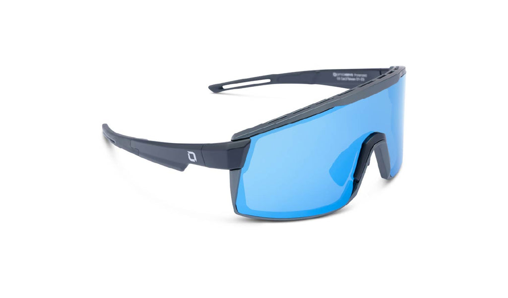 Optic Nerve Zaldaingerous FixieMAX Sunglasses with a black frame, amber lens, and a blue mirror on a white background