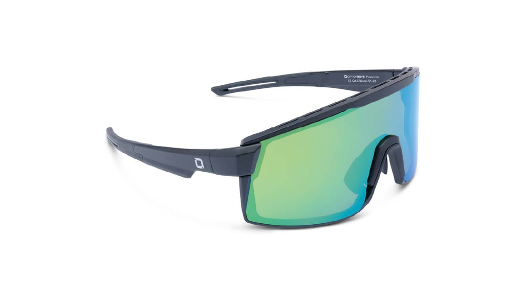 Optic Nerve Zaldaingerous FixieMAX sunglasses with a black frame, amber lens, and a green mirror on a white background